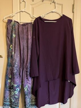 SHEIN Purple Tunic Top & Patterned Floral Pants Set